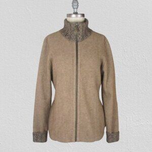 Soft Merino Wool Zip Front Sweater Jacket Beige Brown KORU New Zealand